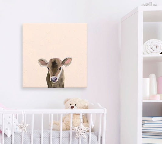 Baby Brown Cow Canvas Wall Art - GreenBox Art