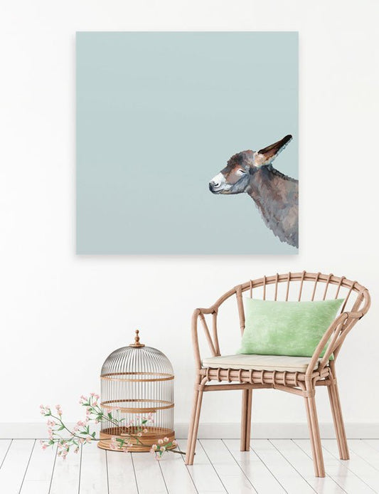 Baby Donkey On Blue Canvas Wall Art - GreenBox Art