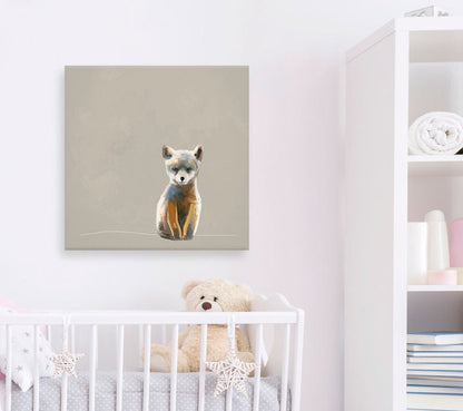 Baby Fox - Neutral Canvas Wall Art - GreenBox Art