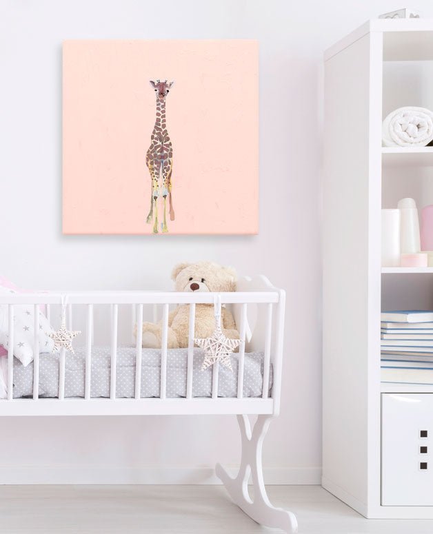 Baby Giraffe On Pink Canvas Wall Art - GreenBox Art