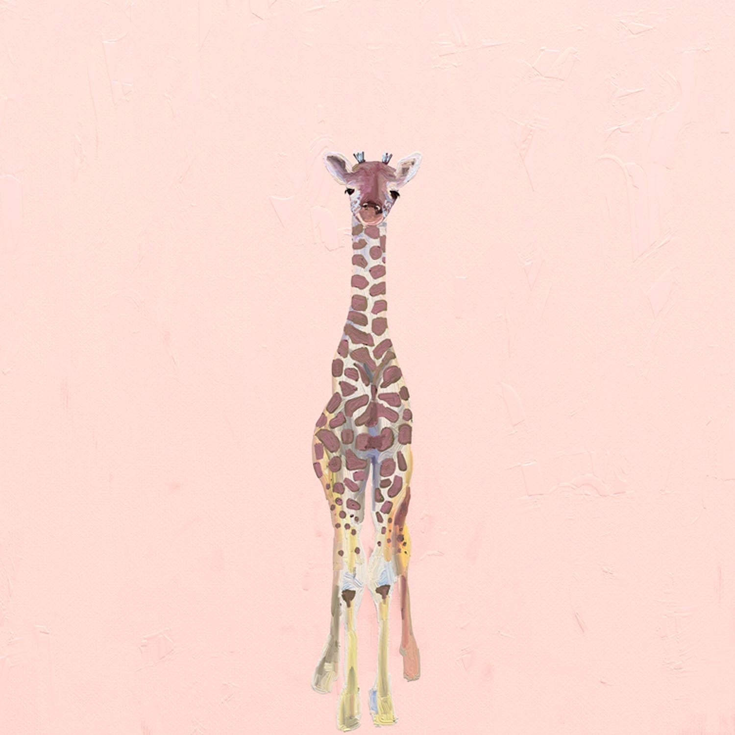 Baby Giraffe On Pink Canvas Wall Art - GreenBox Art