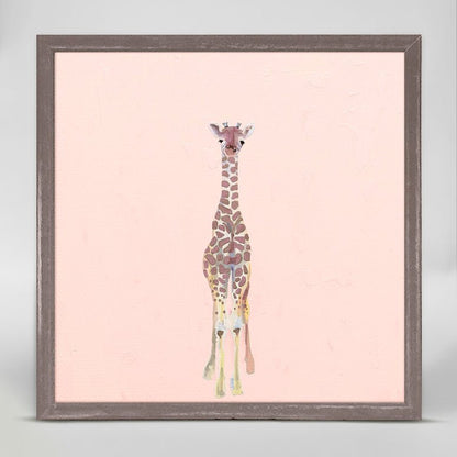 Baby Giraffe On Pink Mini Framed Canvas - GreenBox Art