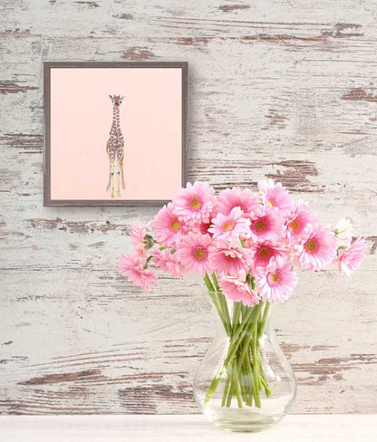 Baby Giraffe On Pink Mini Framed Canvas - GreenBox Art