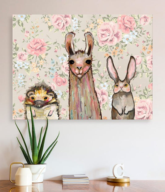 Baby Llama And Friends Canvas Wall Art - GreenBox Art