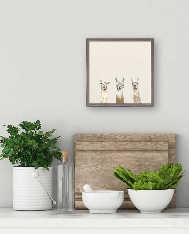 Baby Llama Trio Mini Framed Canvas - GreenBox Art