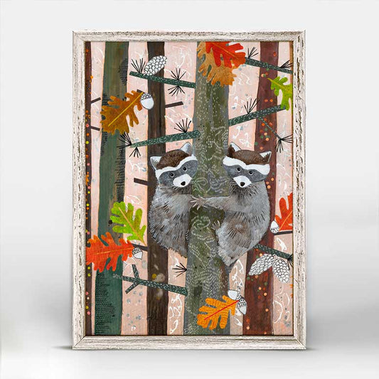 Baby Raccoon Pair Mini Framed Canvas - GreenBox Art