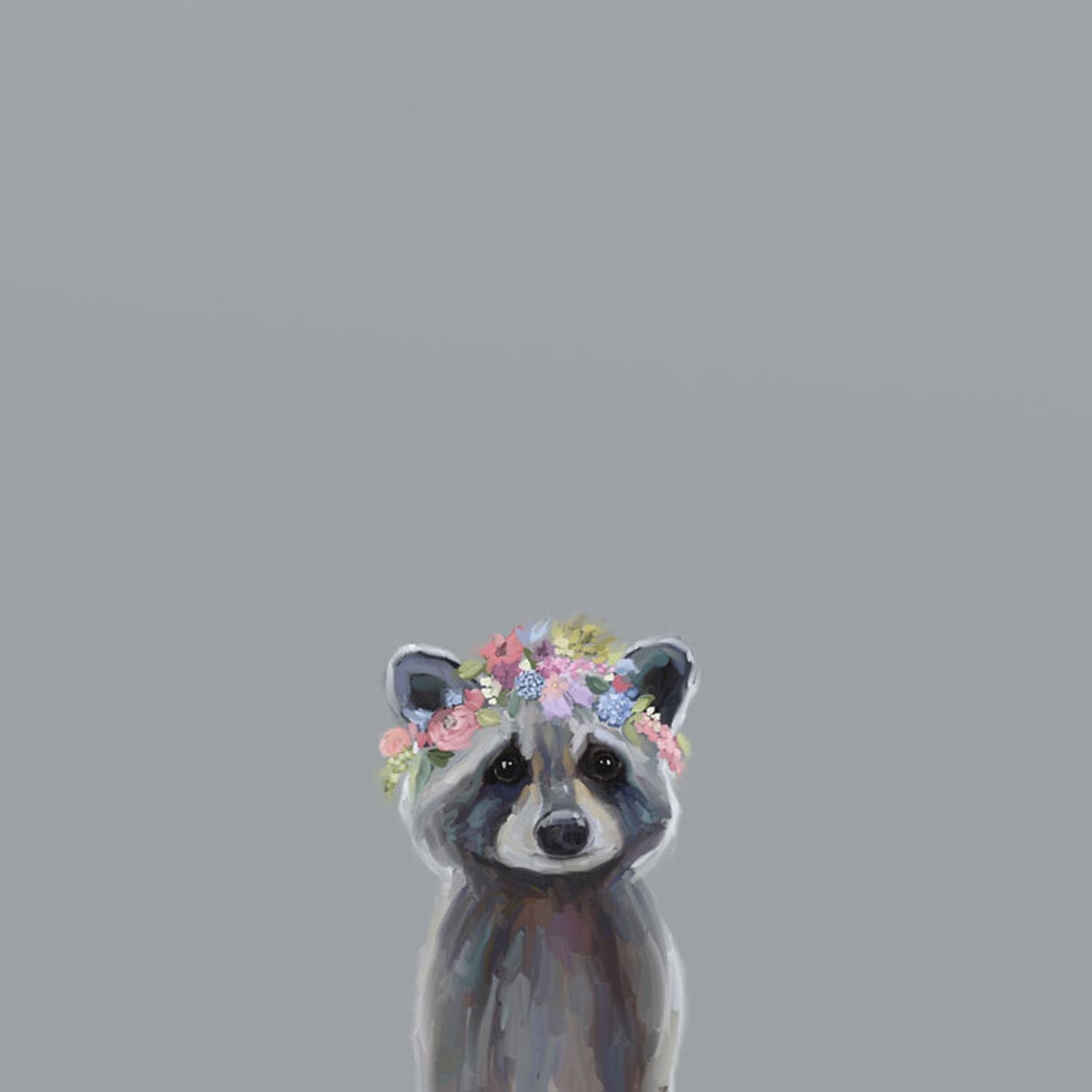 Baby Raccoon With Flowers Canvas Wall Art - GreenBox Art