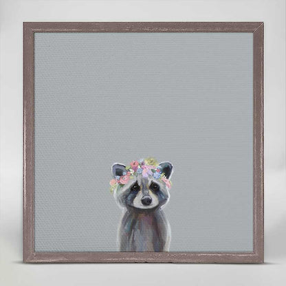 Baby Raccoon With Flowers Mini Framed Canvas - GreenBox Art