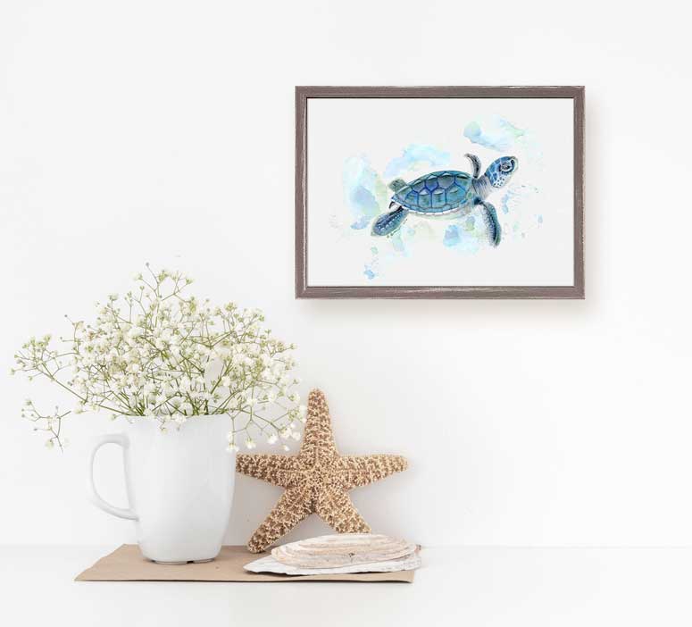 Baby Sea Turtle Portrait Mini Framed Canvas - GreenBox Art