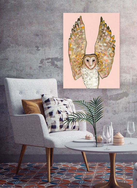 Barn Owl On Coral Canvas Wall Art - GreenBox Art