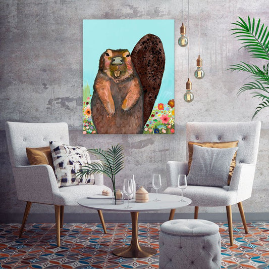 Beaver With Gold Tooth Canvas Wall Art - GreenBox Art