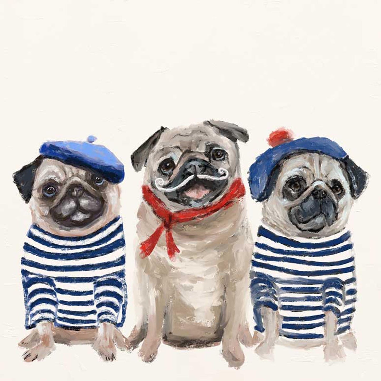 Best Friend - 3 French Pugs Canvas Wall Art - GreenBox Art