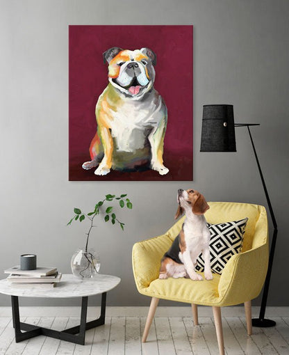 Best Friend - Bulldog On Maroon Canvas Wall Art - GreenBox Art