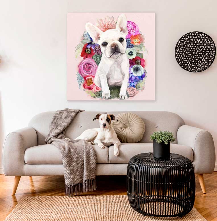 Best Friend - Floral Frenchie Portrait Canvas Wall Art - GreenBox Art