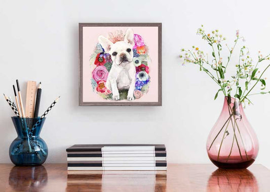 Best Friend - Floral Frenchie Portrait Mini Framed Canvas - GreenBox Art