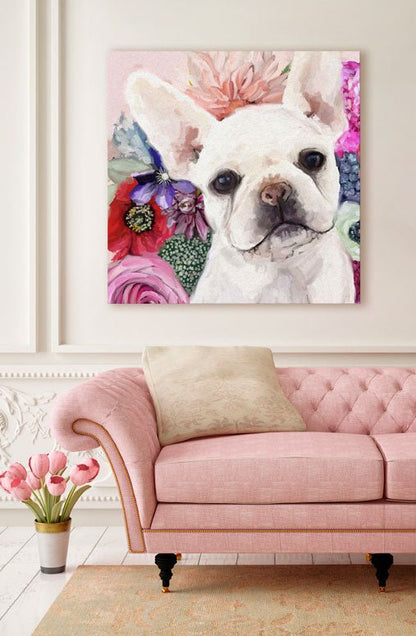 Best Friend - Floral Frenchie Pup Canvas Wall Art - GreenBox Art