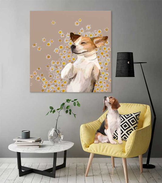 Best Friend - Happy As A Dog In Daisies Canvas Wall Art - GreenBox Art