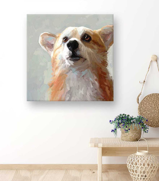 Best Friend - Looking Up Corgi Canvas Wall Art - GreenBox Art