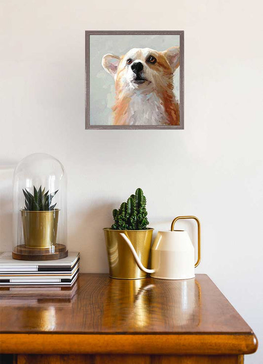 Best Friend - Looking Up Corgi Mini Framed Canvas - GreenBox Art