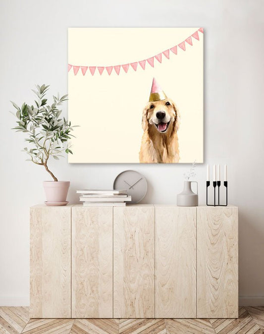 Best Friend - Party Golden Retriever Canvas Wall Art - GreenBox Art