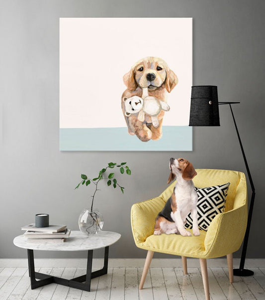 Best Friend - Pup With Teddy Bear Canvas Wall Art - GreenBox Art