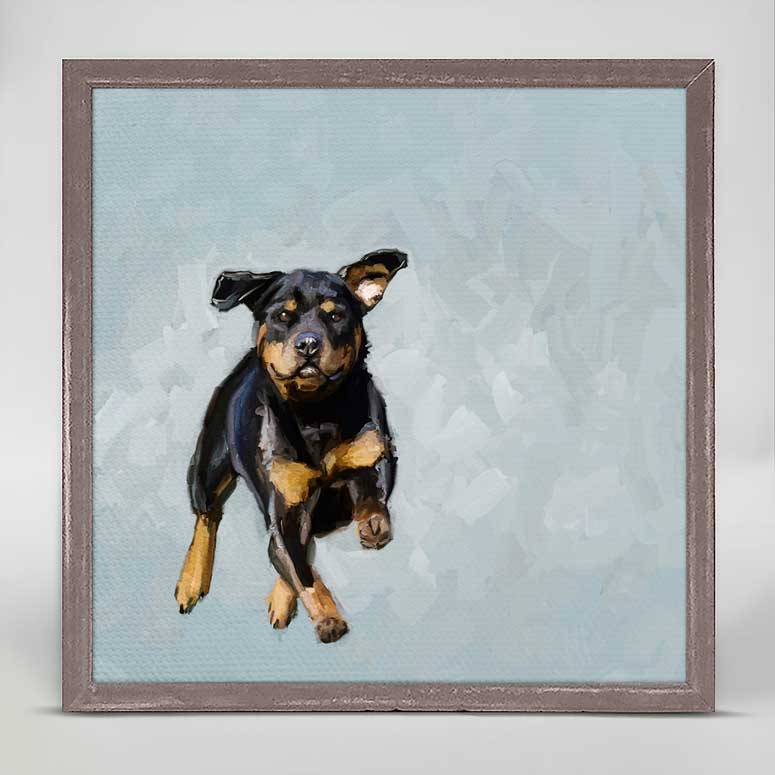 Best Friend - Running Rottweiler Mini Framed Canvas - GreenBox Art