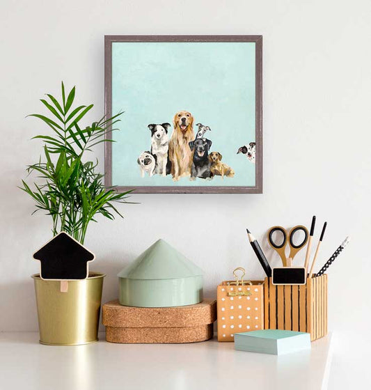 Best Friends - Puppy Pack - Aqua Mini Framed Canvas - GreenBox Art