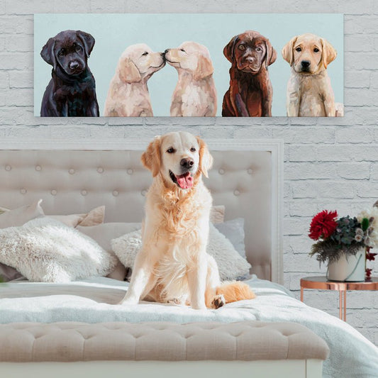 Best Friends - Retriever Pup Row Canvas Wall Art - GreenBox Art