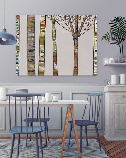 Birch Tree Branches On Light Grey Canvas Wall Art - GreenBox Art