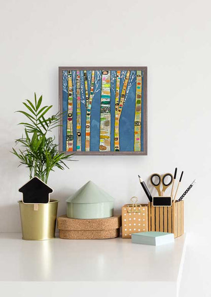 Birch Trees on Cobalt Mini Framed Canvas - GreenBox Art