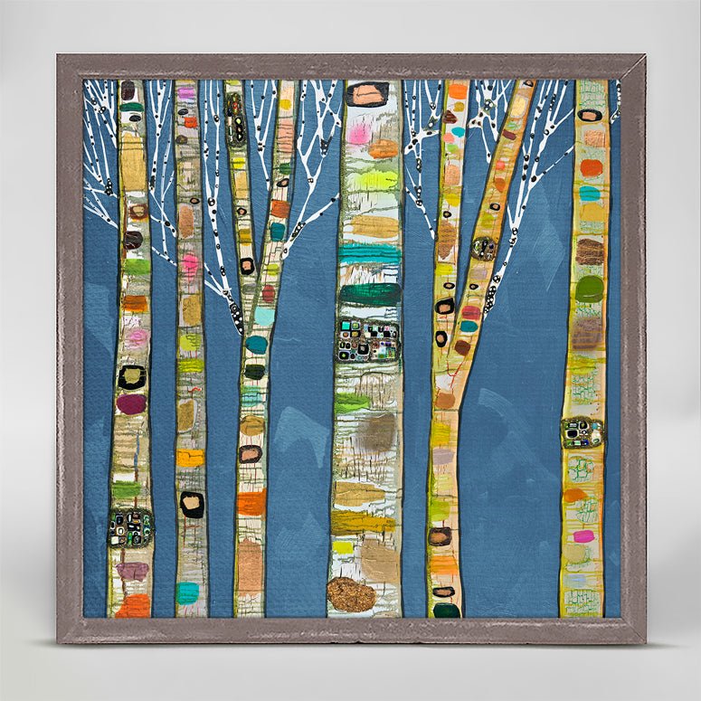 Birch Trees on Cobalt Mini Framed Canvas - GreenBox Art