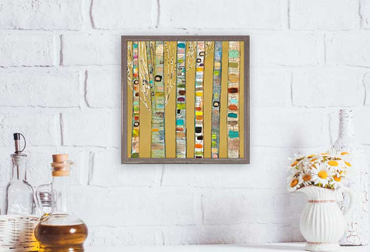 Birch Trees on Gold Mini Framed Canvas - GreenBox Art