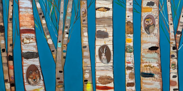 Birch Trees with Wildlife Canvas Wall Art - GreenBox Art