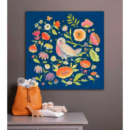 Bird In A Blue Garden Canvas Wall Art - GreenBox Art