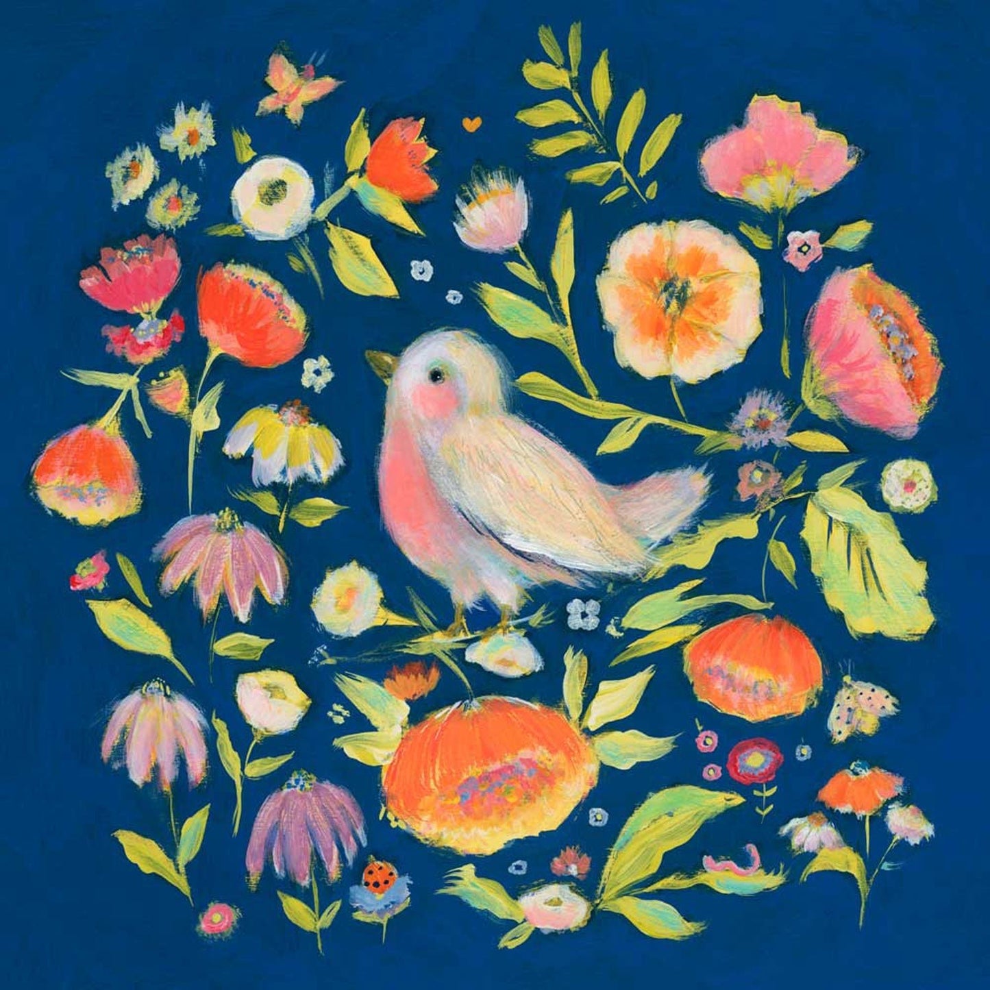 Bird In A Blue Garden Canvas Wall Art - GreenBox Art