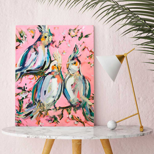 Birds On Pink Canvas Wall Art - GreenBox Art