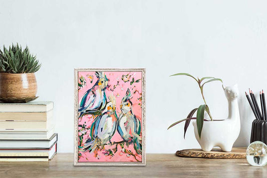 Birds On Pink Mini Framed Canvas - GreenBox Art