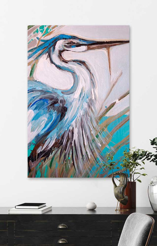 Blue Heron 3 Canvas Wall Art - GreenBox Art