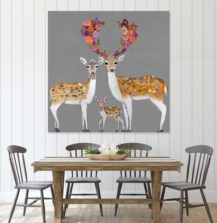 Fallow Deer Family Canvas Wall Art