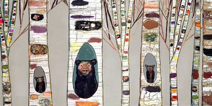 Black Bear Birch Tree Forest Canvas Wall Art
