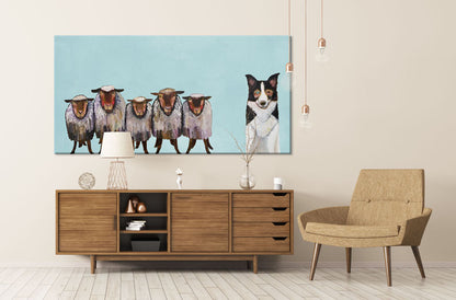 Border Collie and Crew Canvas Wall Art