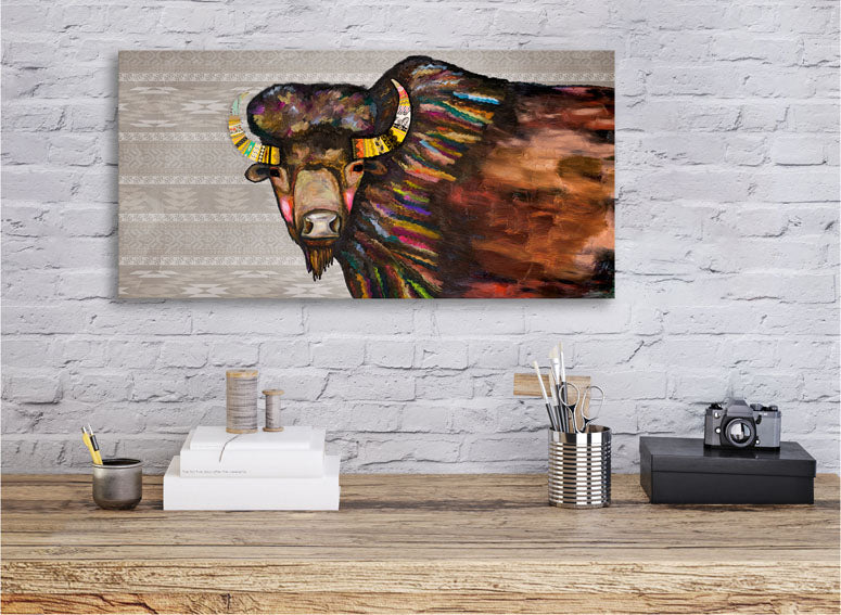 Crowned Bison Canvas Wall Art