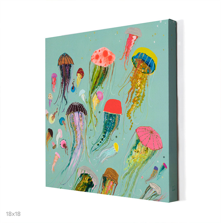 Floating Jellyfish Canvas Wall Art - GreenBox Art