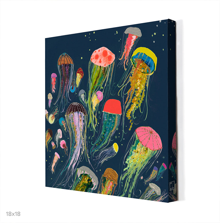 Floating Jellyfish Canvas Wall Art - GreenBox Art