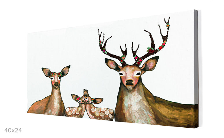 Flower Deer Family Canvas Wall Art - GreenBox Art