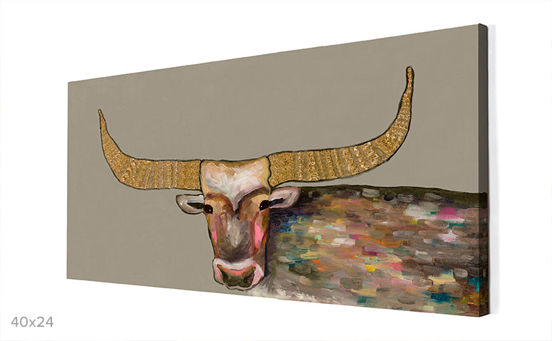 Golden Bull Canvas Wall Art - GreenBox Art