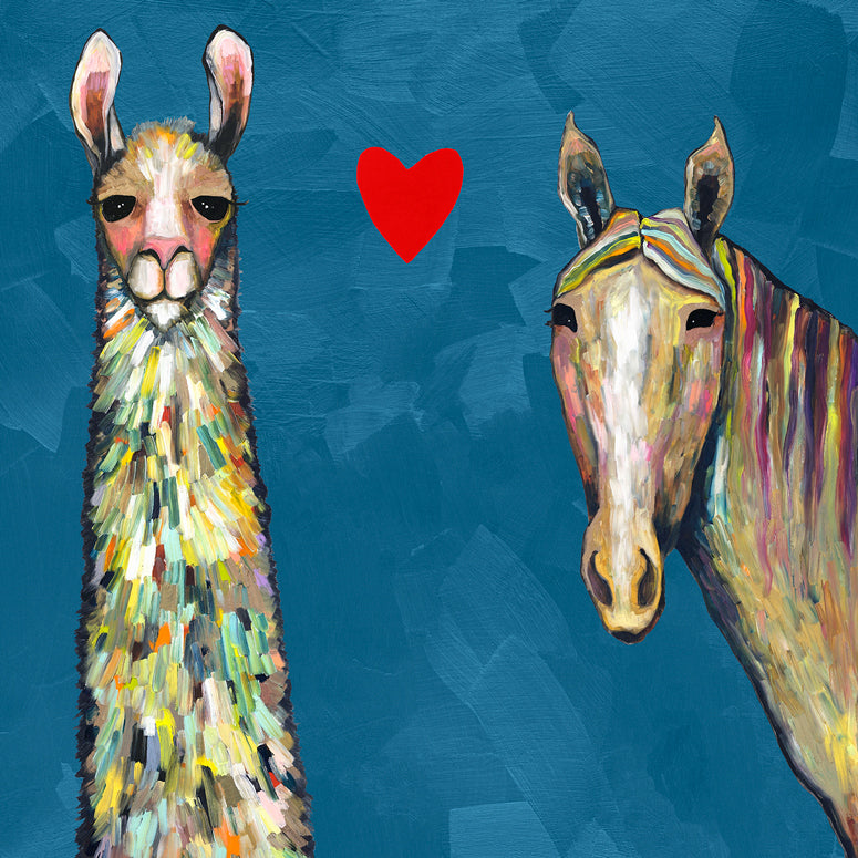 Llama Loves Horse Canvas Wall Art