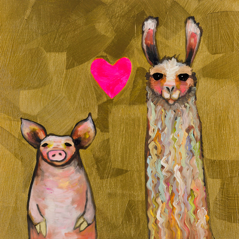 Llama Loves Pig Canvas Wall Art