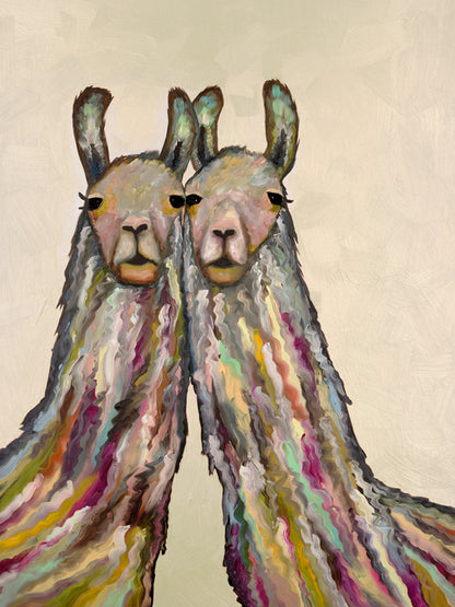 Snuggling Llamas Canvas Wall Art