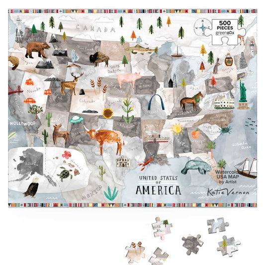 Watercolor USA Map Puzzle